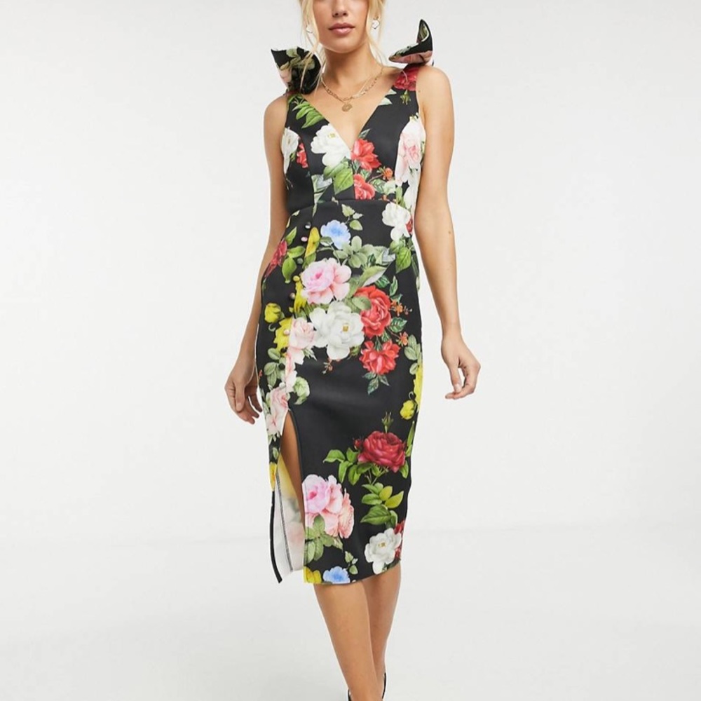 NWT ASOS Design Floral Midi Dress w/Bow Straps